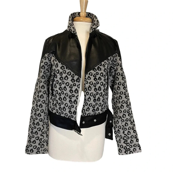 VIGOSS Black Gray Leopard Print Wool Jacket Size Small - Picture 3 of 9